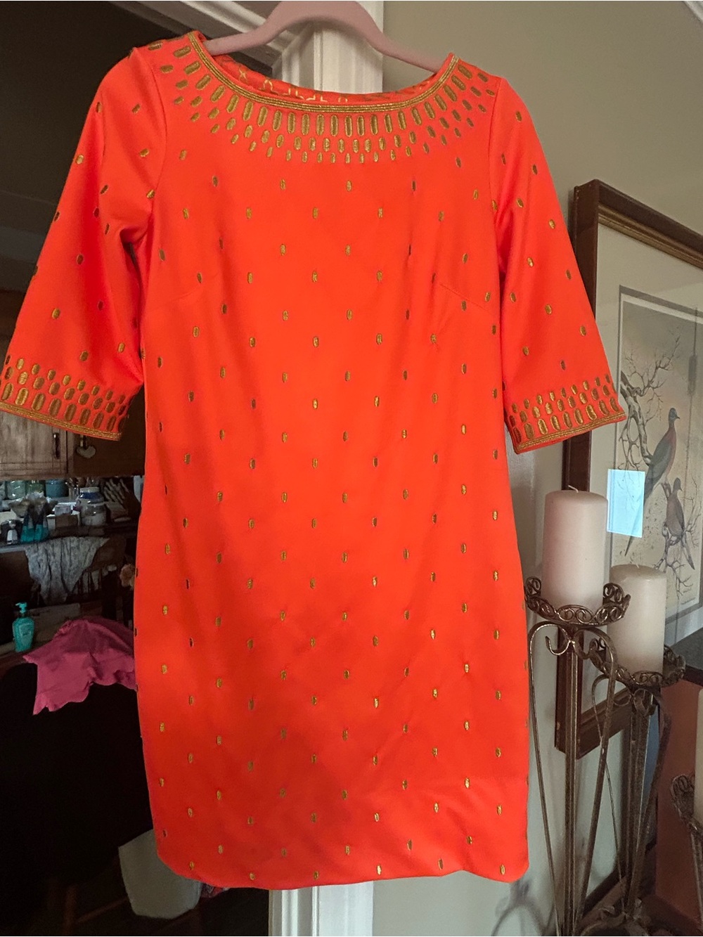 Gretchen Scott Bright Orange Embellished Women's Dress